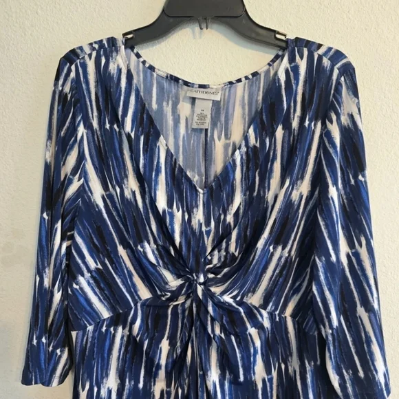 Catherines Tunic Top Womens 1X Blue 3/4 Sleeve Casual Basic Stretchy V-Neck - Picture 4 of 10